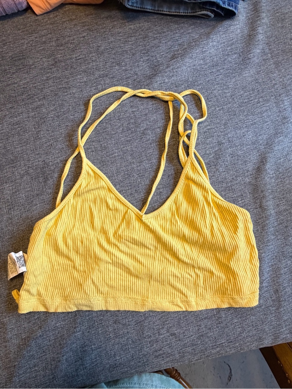 SHEIN Yellow Ribbed Double-Strap Crop Bralette